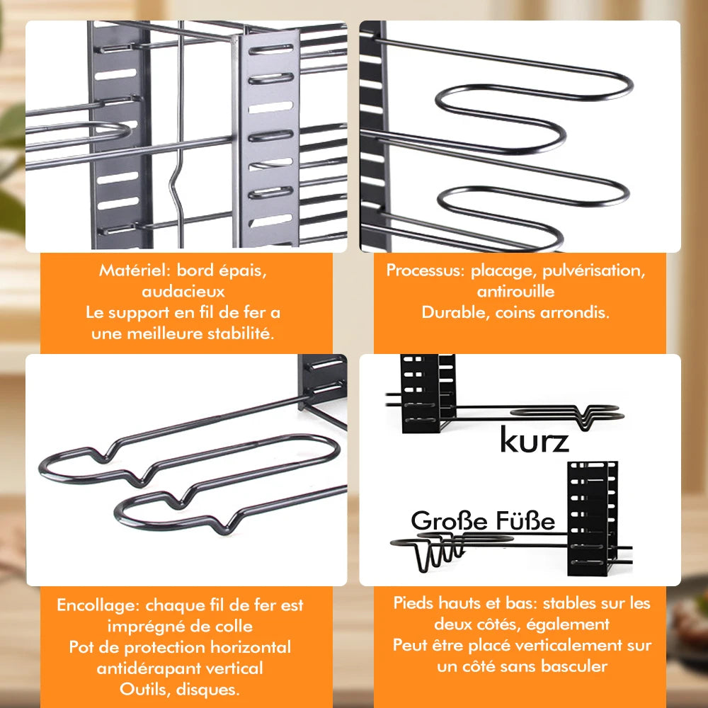 8-Tier Pot Rack Organizer Durable Metal Space Saving Cabinet Holder