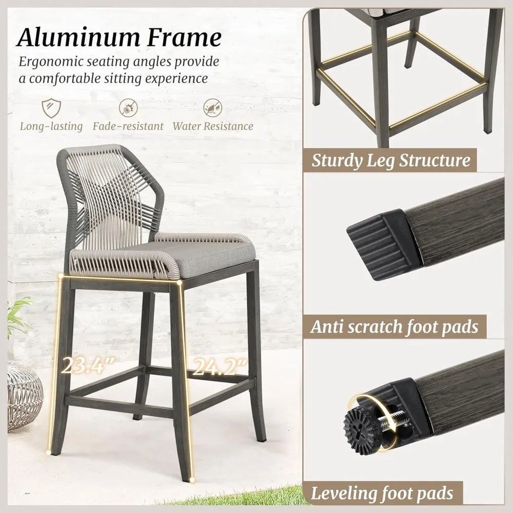 MKDK Outdoor Bar Stools Rattan Aluminum Set of 4 Patio