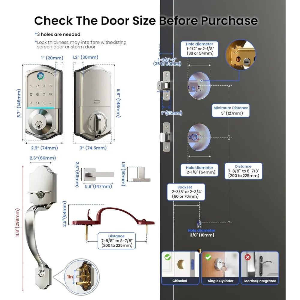 Kankeirr Fingerprint Smart Front Door Lock With App Control