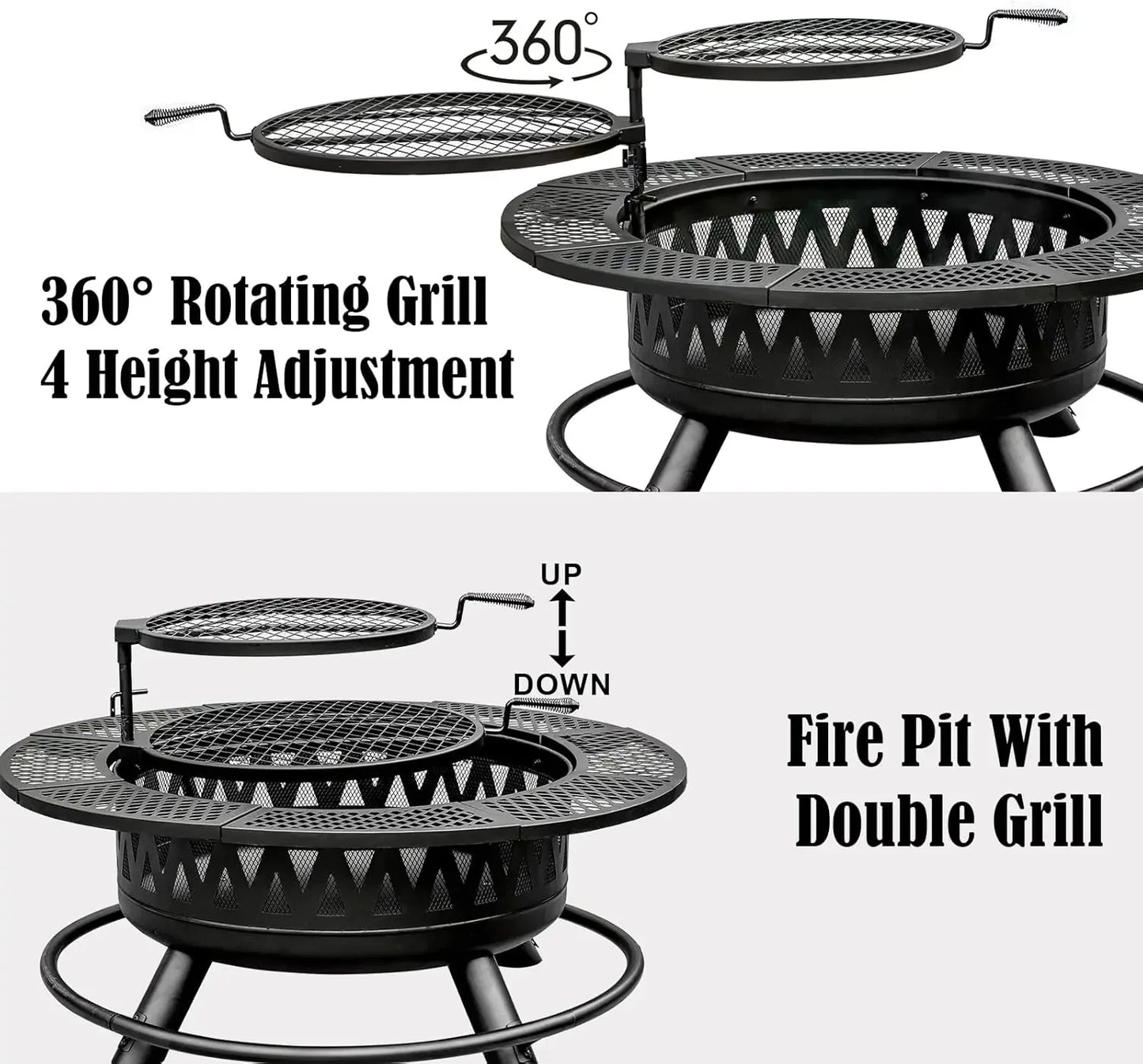 XMSJ Fire Pit With Grills 3-In-1 Outdoor Wood Burning