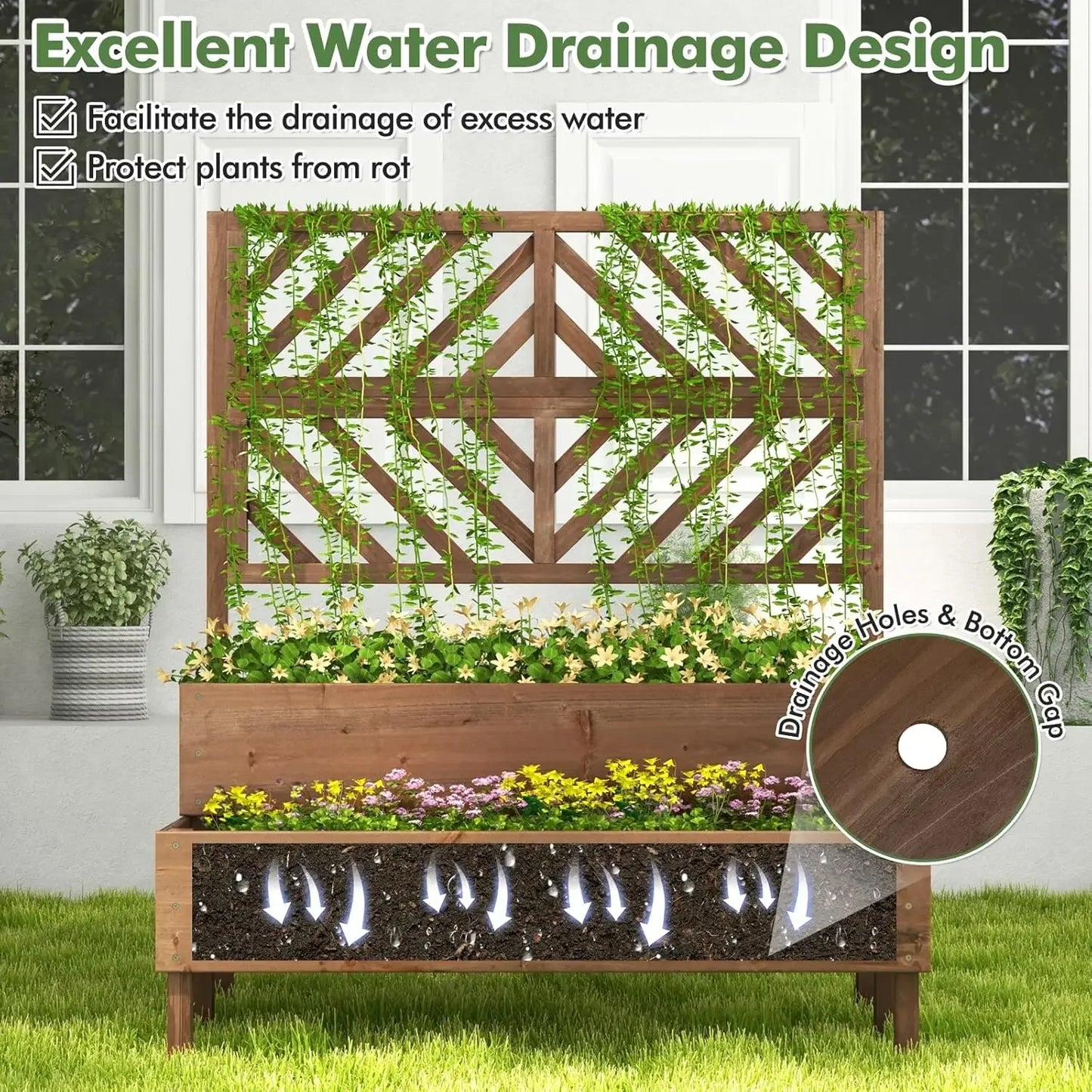 XMSJHign-concerned Raised Garden Bed Trellis Planter Boxes