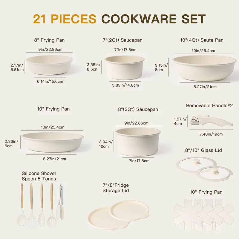 Astercook 21-Piece Non-Stick Ceramic Cookware Set