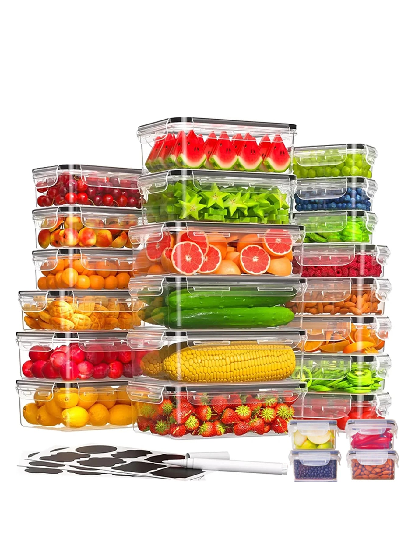 Transparent 24pc Refrigerator Sealed Jars Microwave Safe PP Containers
