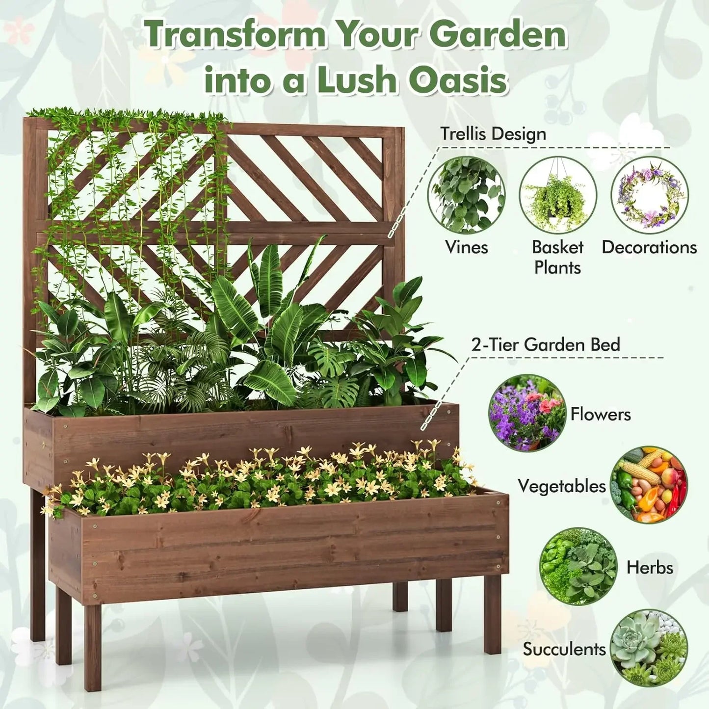 XMSJHign-concerned Raised Garden Bed Trellis Planter Boxes