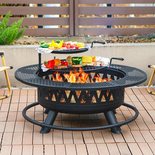 XMSJ Fire Pit With Grills 3-In-1 Outdoor Wood Burning