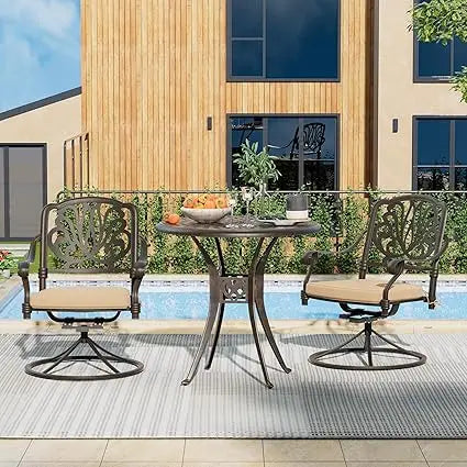 DAFIFY Cast Aluminum Patio Dining Set With Umbrella Hole Swivels