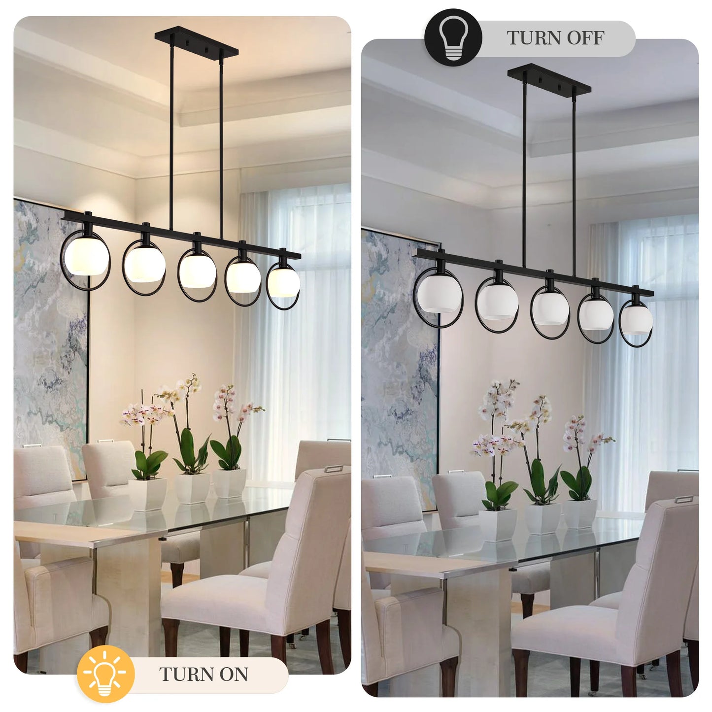 Modern Five Light Adjustable Chandelier With Glass Shades