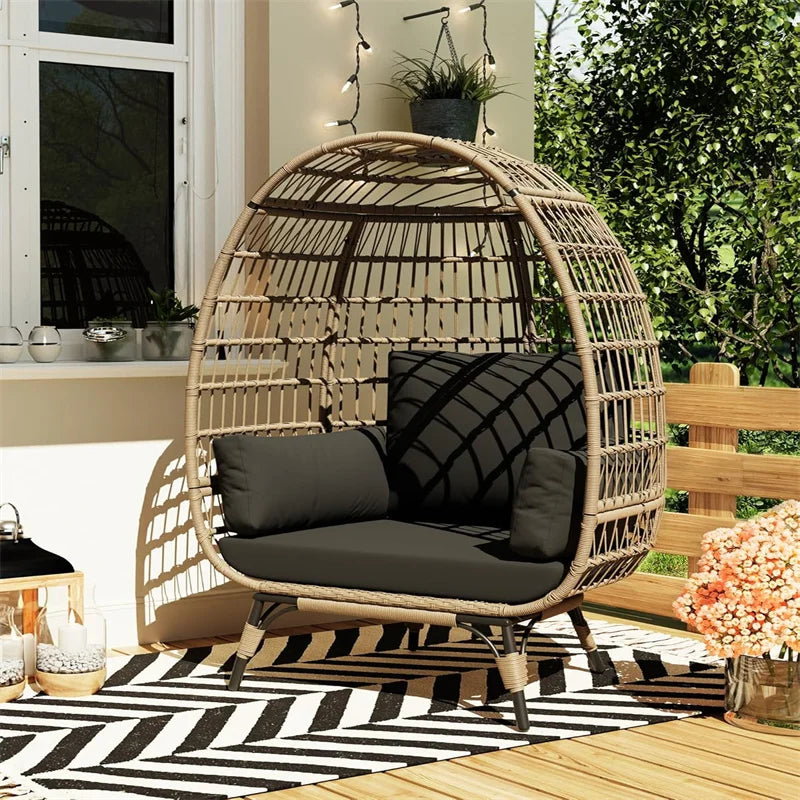 HiMISS Outdoor Wicker Rattan Egg Chair With Cushions And Steel Frame
