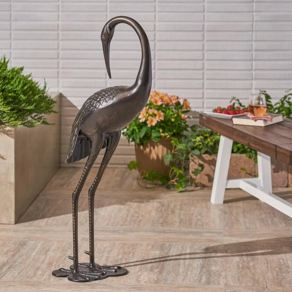 Handcrafted Aluminum Crane Statues Rust Resistant Outdoor Bird Art