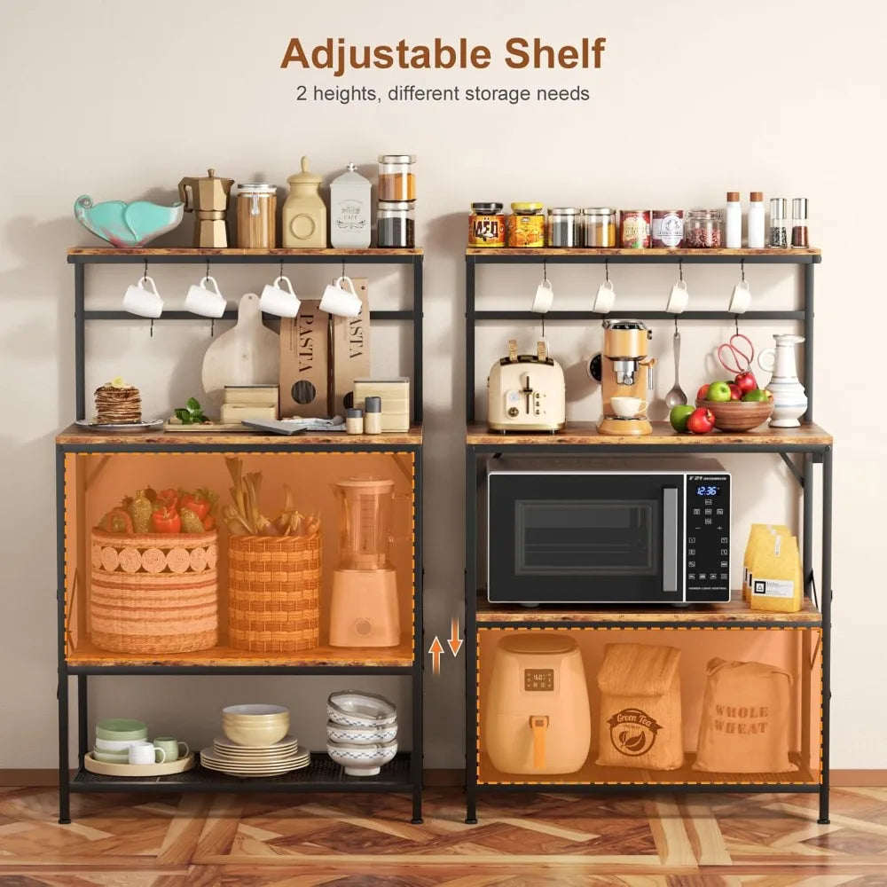 RBXC Bakers Rack With Microwave Stand And Adjustable Shelf