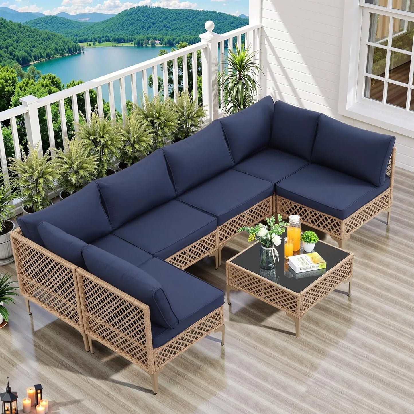 SEOGWISAM Outdoor Wicker Patio Furniture Set With Cushions Coffee Table