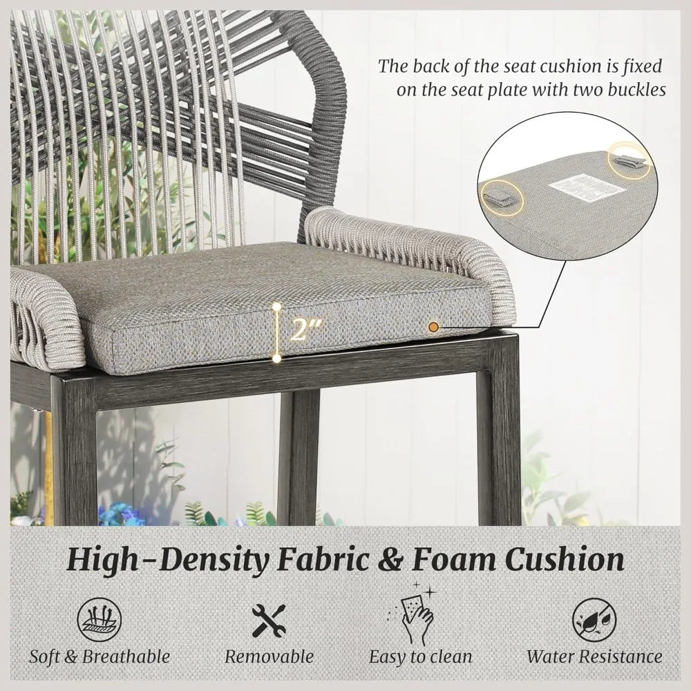 MKDK Outdoor Bar Stools Rattan Aluminum Set of 4 Patio