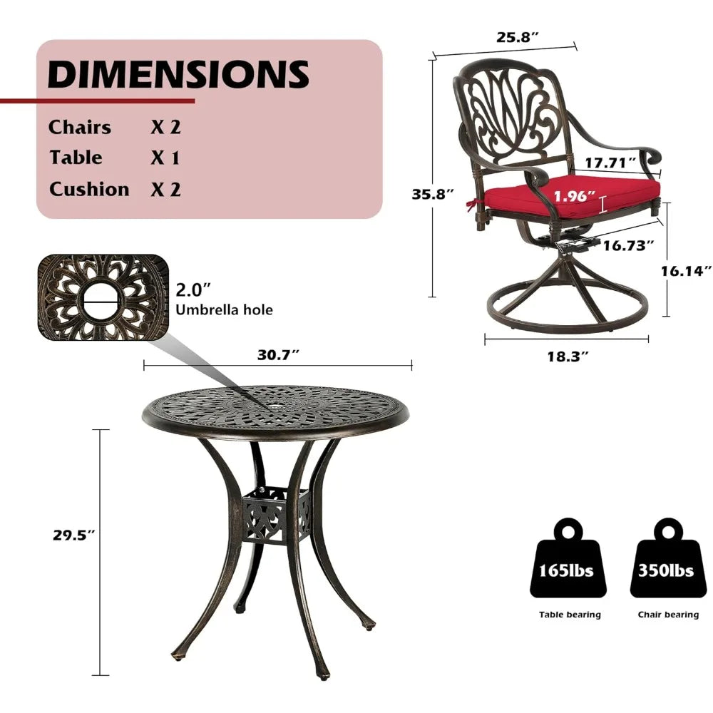 DAFIFY Cast Aluminum Patio Dining Set With Umbrella Hole Swivels