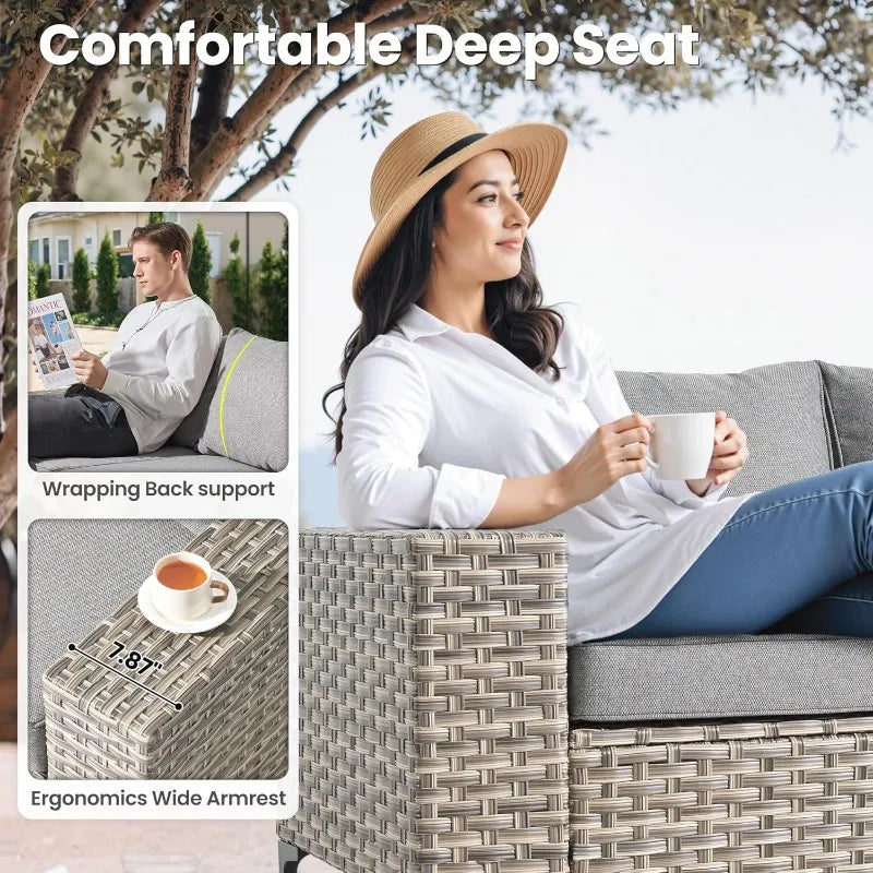 8 Piece Outdoor Patio Furniture Set Sectional Sofa And Rocking Chairs