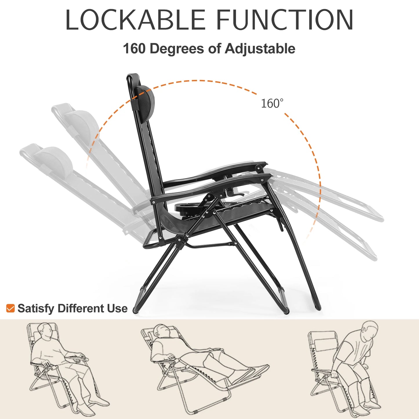 JHK Zero Gravity Recliner Set of 2 Portable Patio Chairs