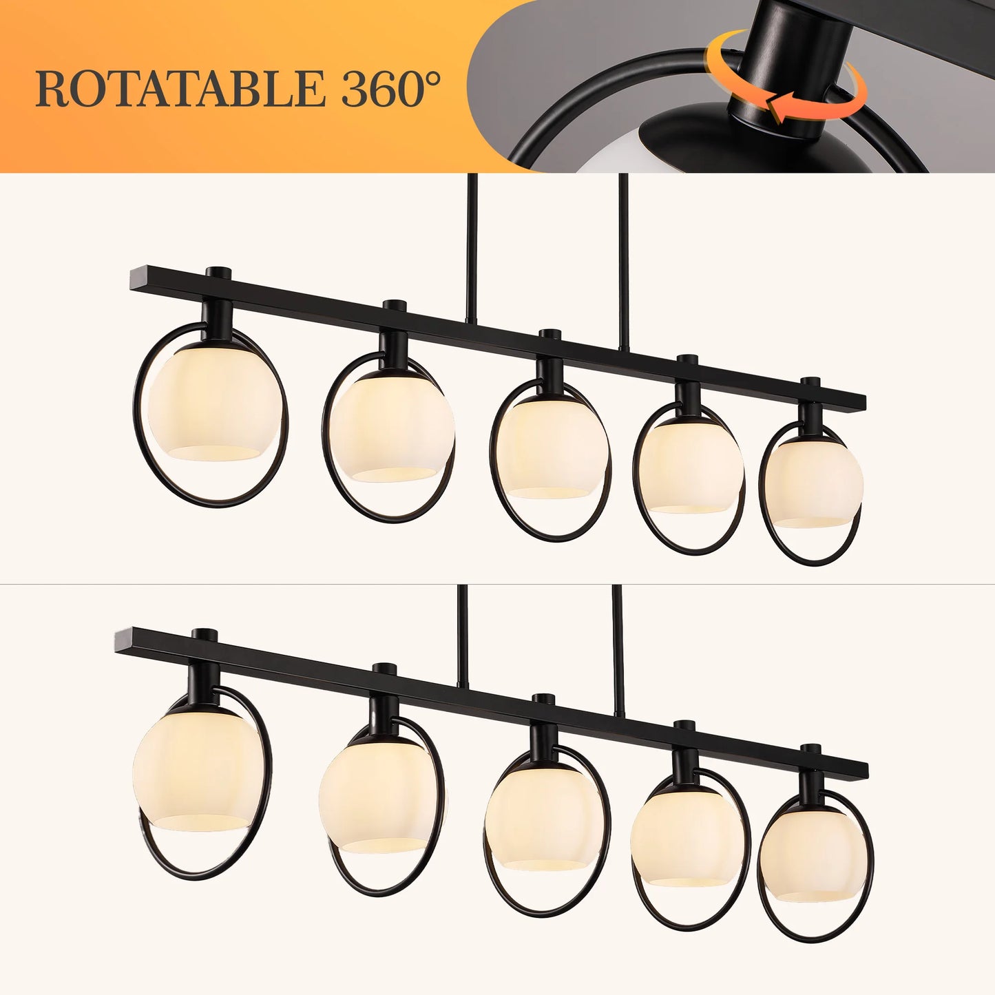 Modern Five Light Adjustable Chandelier With Glass Shades