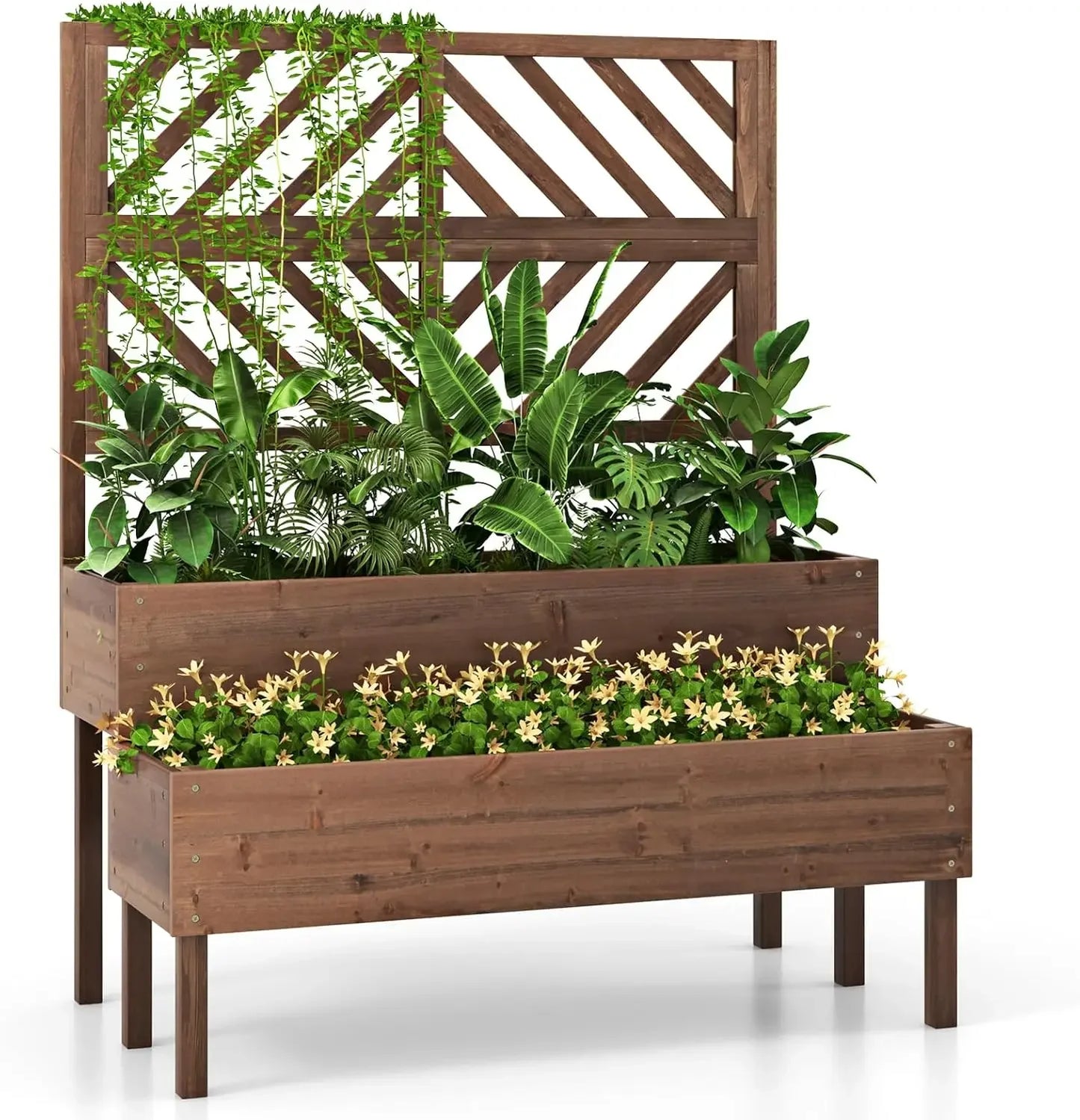 XMSJHign-concerned Raised Garden Bed Trellis Planter Boxes