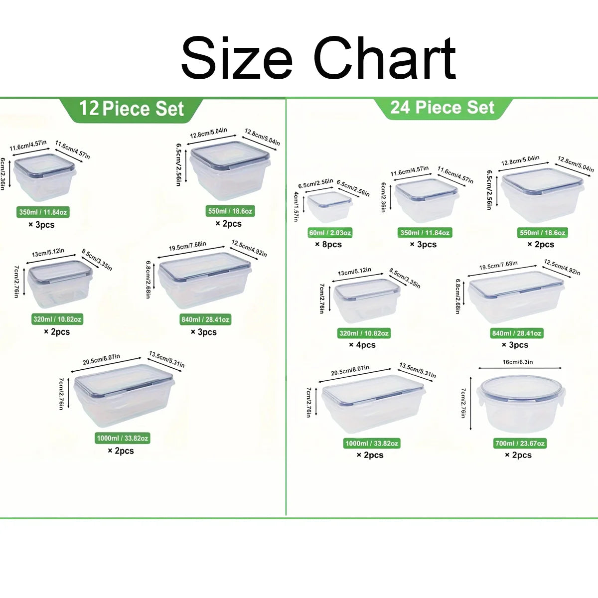 Transparent 24pc Refrigerator Sealed Jars Microwave Safe PP Containers