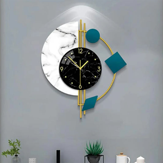 Combination Marble Semicircle Quartz Wall Clock For Living Room