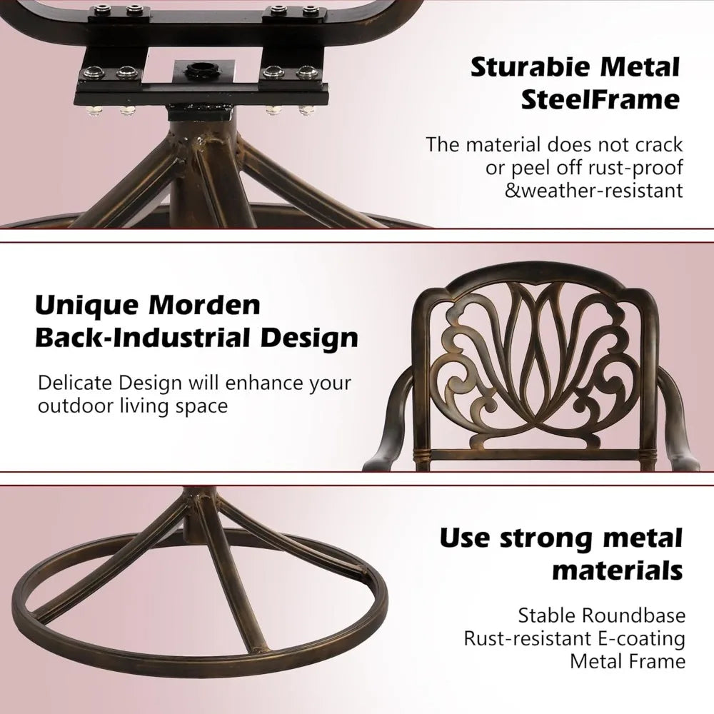 DAFIFY Cast Aluminum Patio Dining Set With Umbrella Hole Swivels