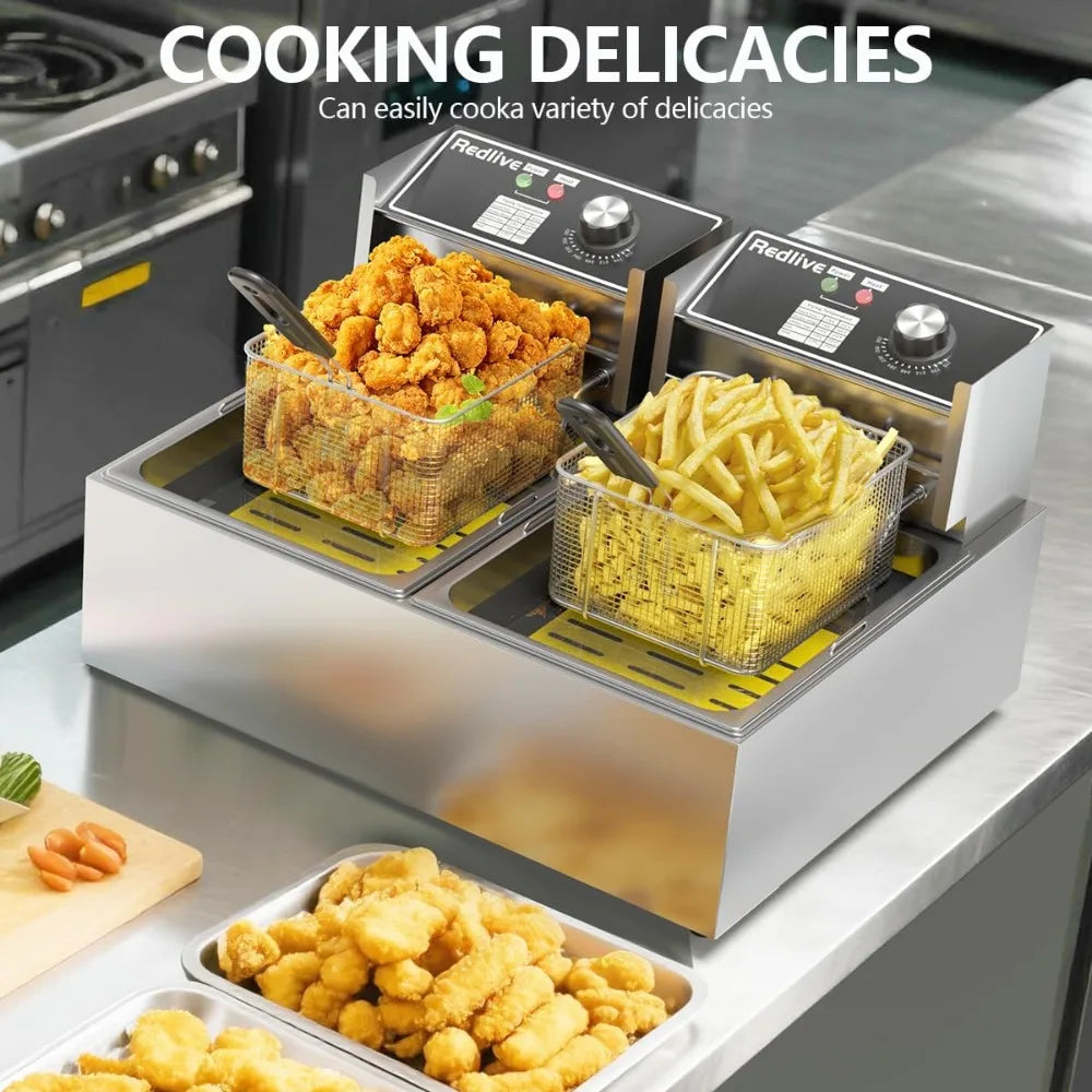 Red Electric Deep Fryer With 3400 Watts And Dual Baskets