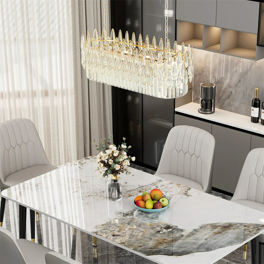 Vrygle Crystal Rectangle Chandelier Raindrop Pendant Light