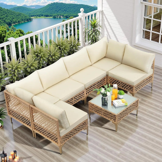 SEOGWISAM Outdoor Wicker Patio Furniture Set With Cushions Coffee Table