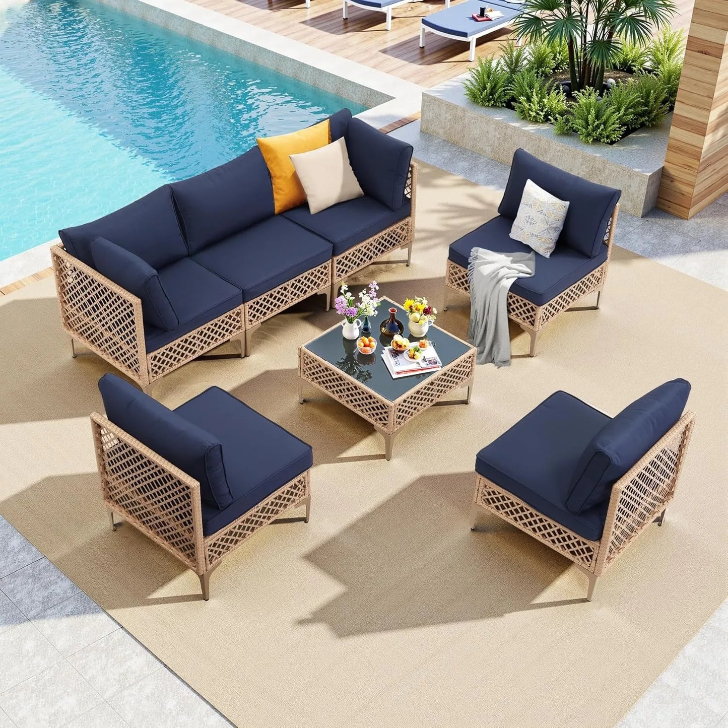 SEOGWISAM Outdoor Wicker Patio Furniture Set With Cushions Coffee Table