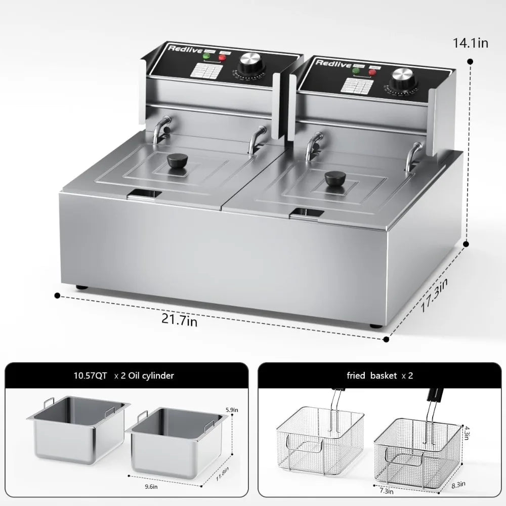 Red Electric Deep Fryer With 3400 Watts And Dual Baskets
