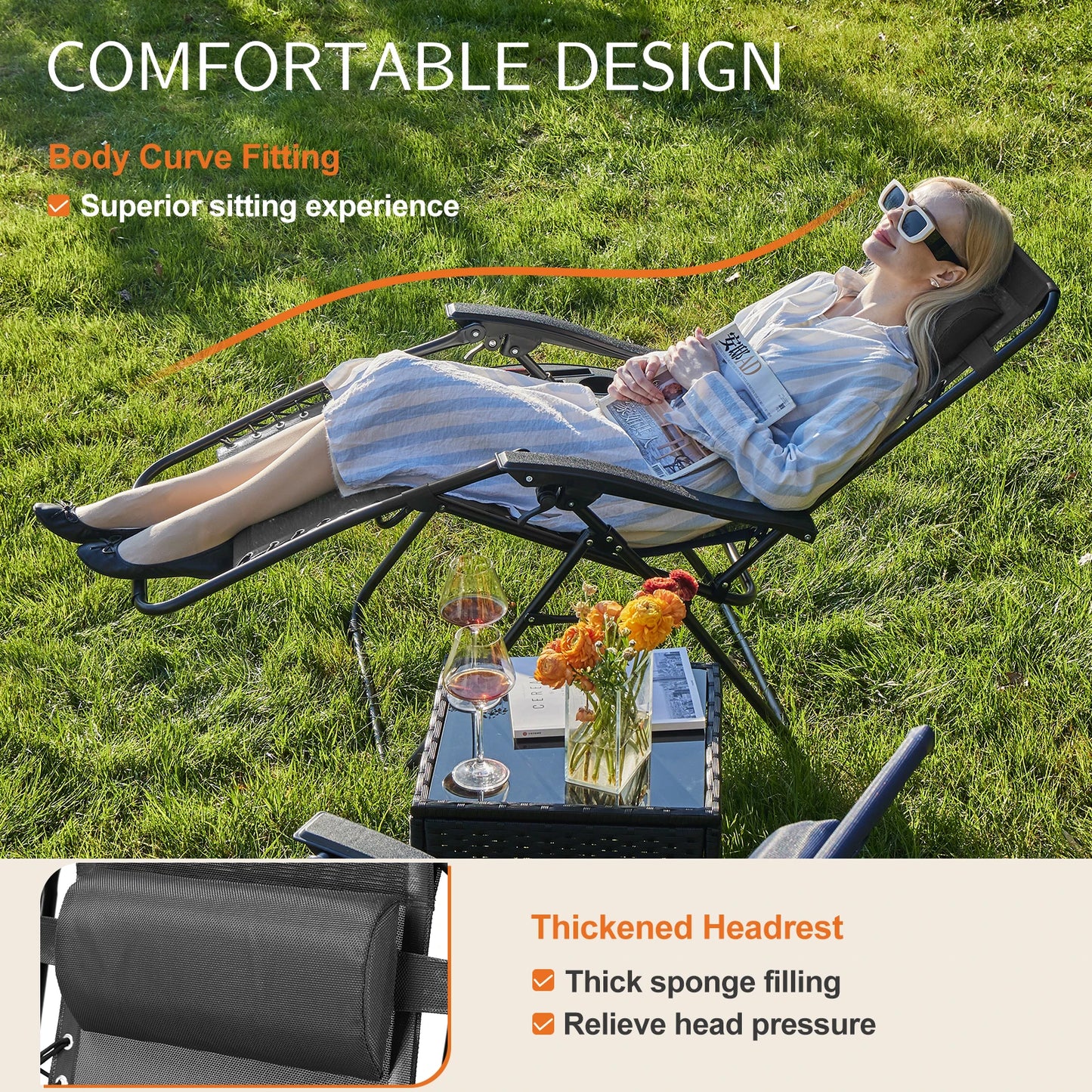 JHK Zero Gravity Recliner Set of 2 Portable Patio Chairs