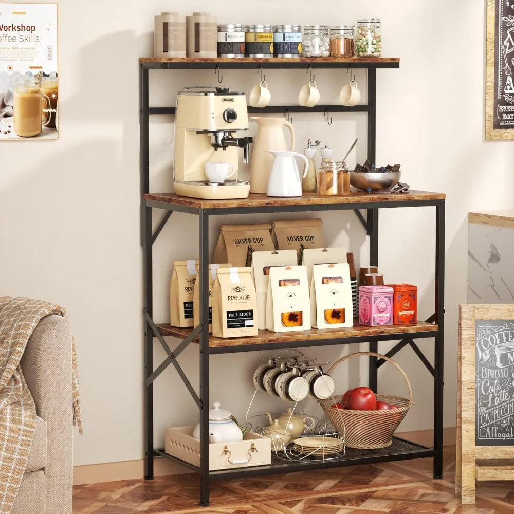 RBXC Bakers Rack With Microwave Stand And Adjustable Shelf
