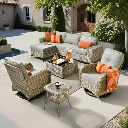 8 Piece Outdoor Patio Furniture Set Sectional Sofa And Rocking Chairs