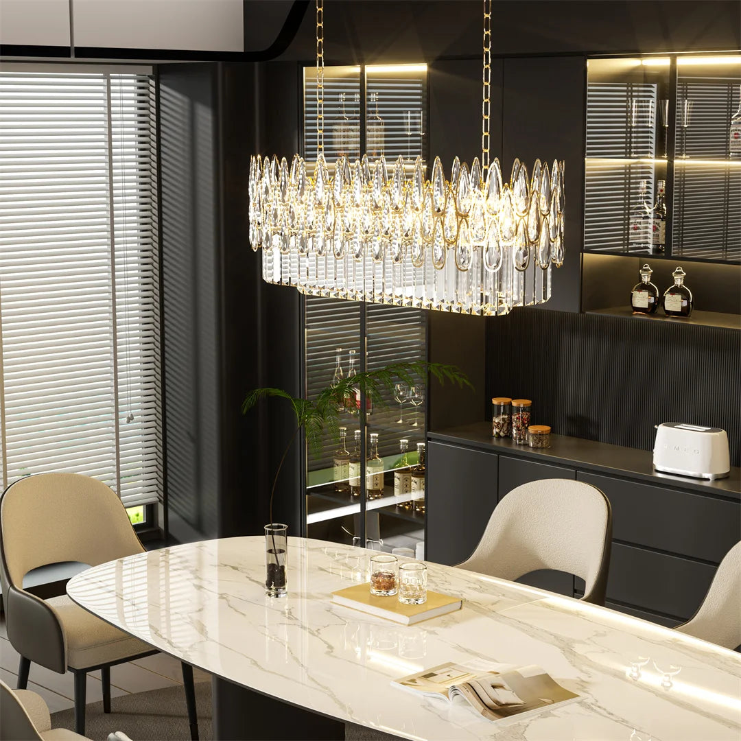 Vrygle Crystal Rectangle Chandelier Raindrop Pendant Light