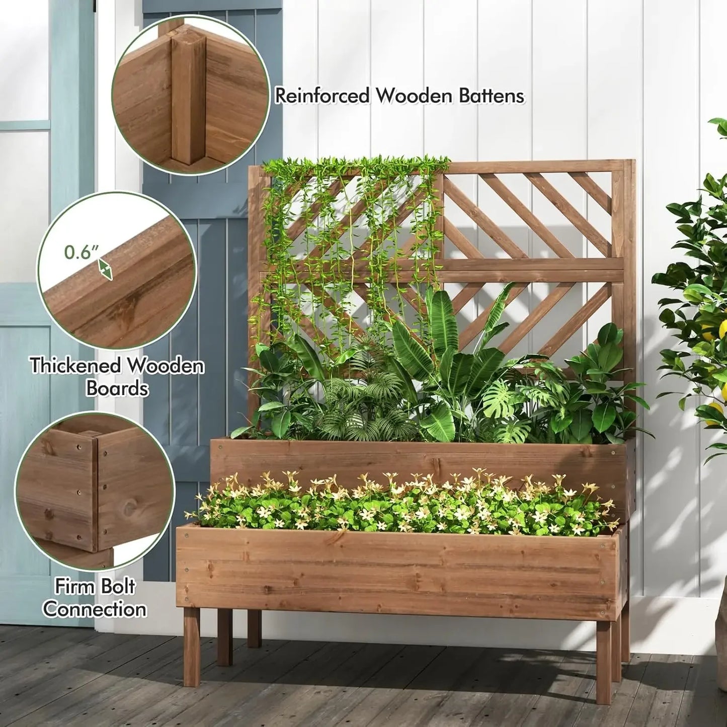 XMSJHign-concerned Raised Garden Bed Trellis Planter Boxes