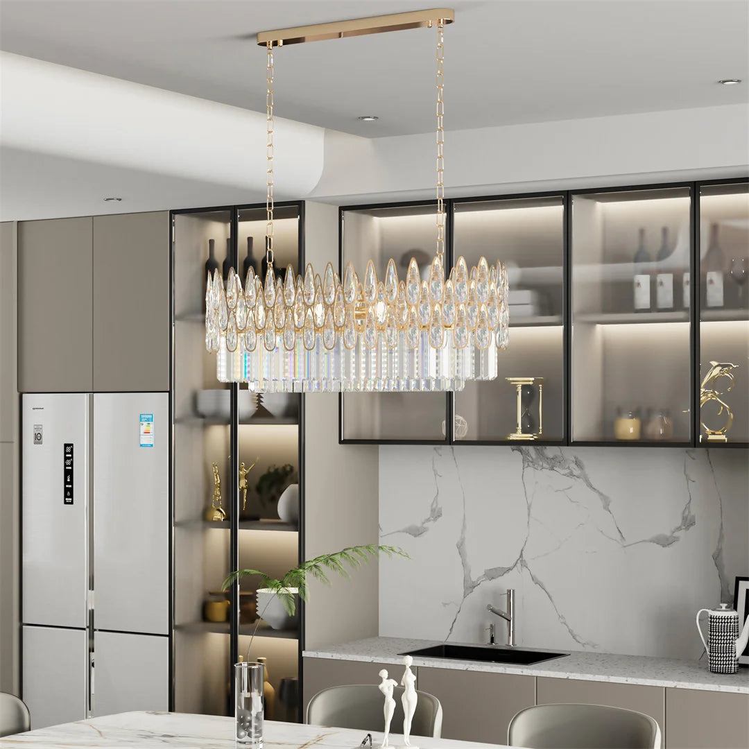 Vrygle Crystal Rectangle Chandelier Raindrop Pendant Light