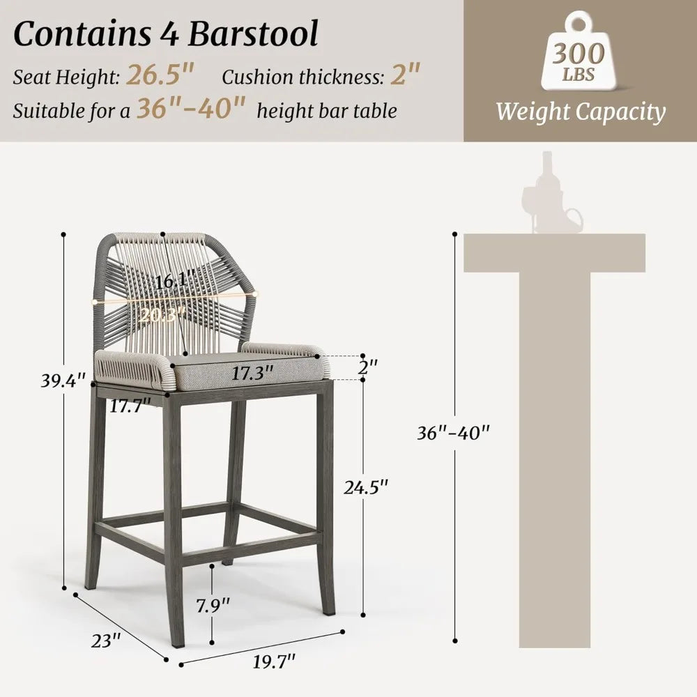 MKDK Outdoor Bar Stools Rattan Aluminum Set of 4 Patio