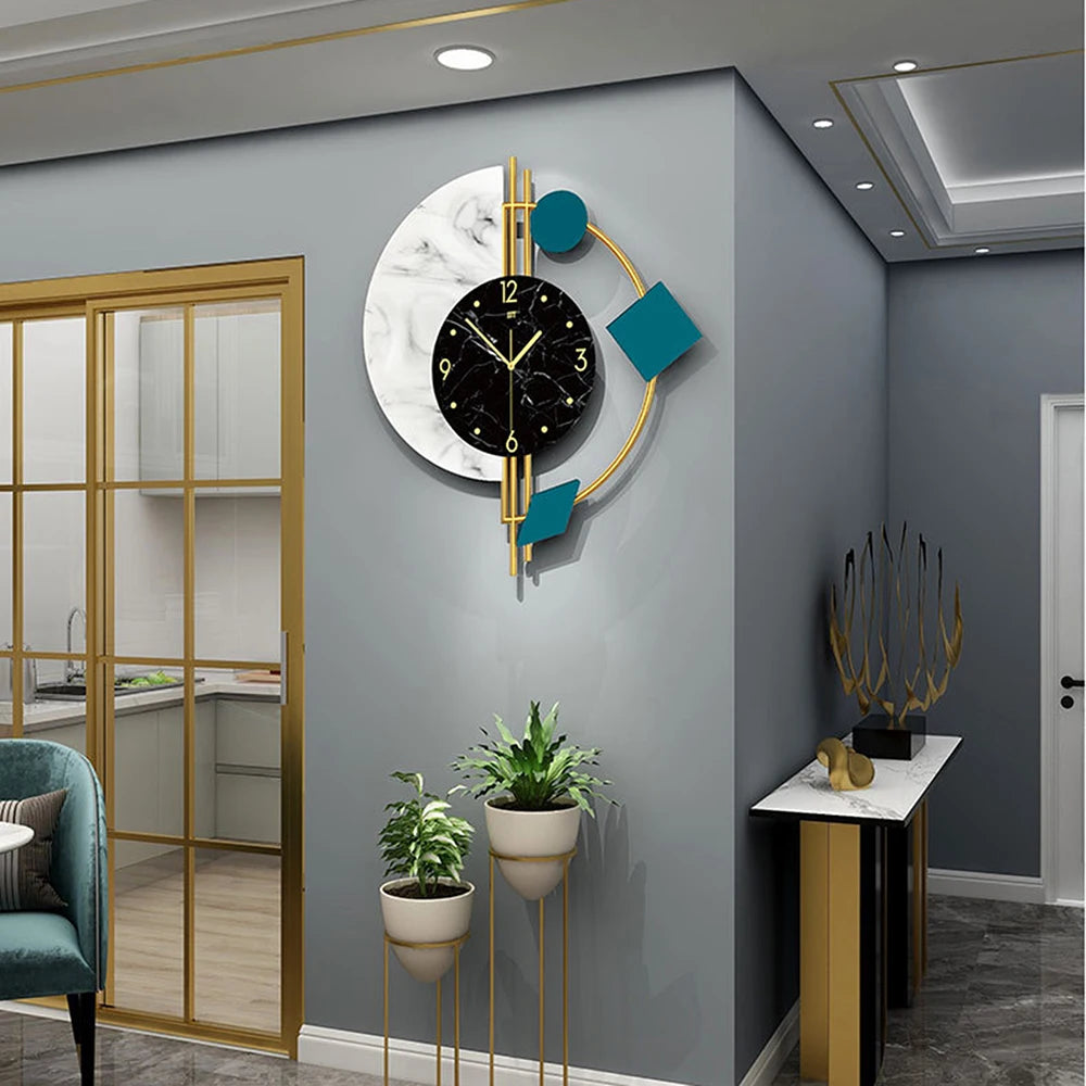 Combination Marble Semicircle Quartz Wall Clock For Living Room