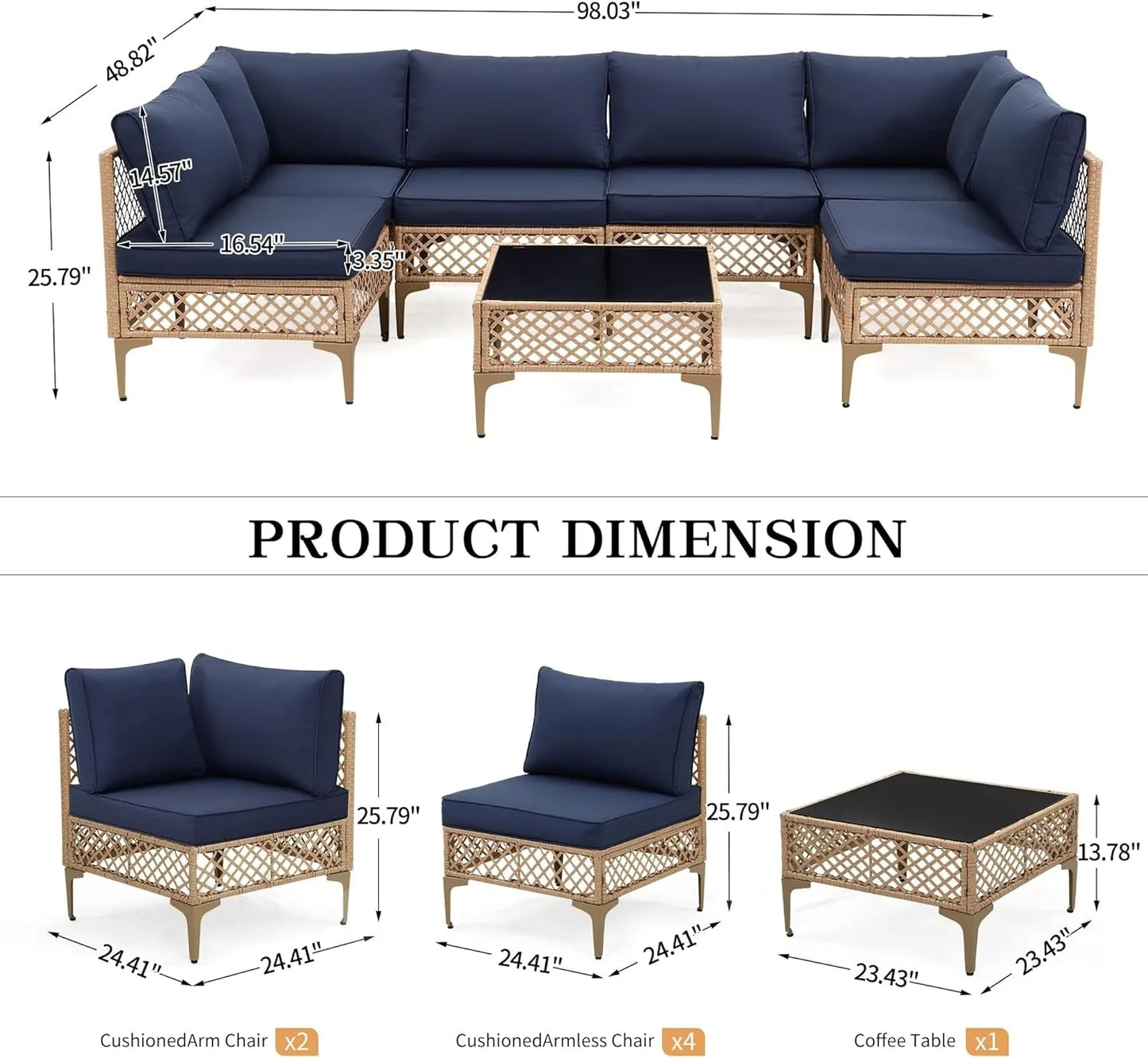 SEOGWISAM Outdoor Wicker Patio Furniture Set With Cushions Coffee Table
