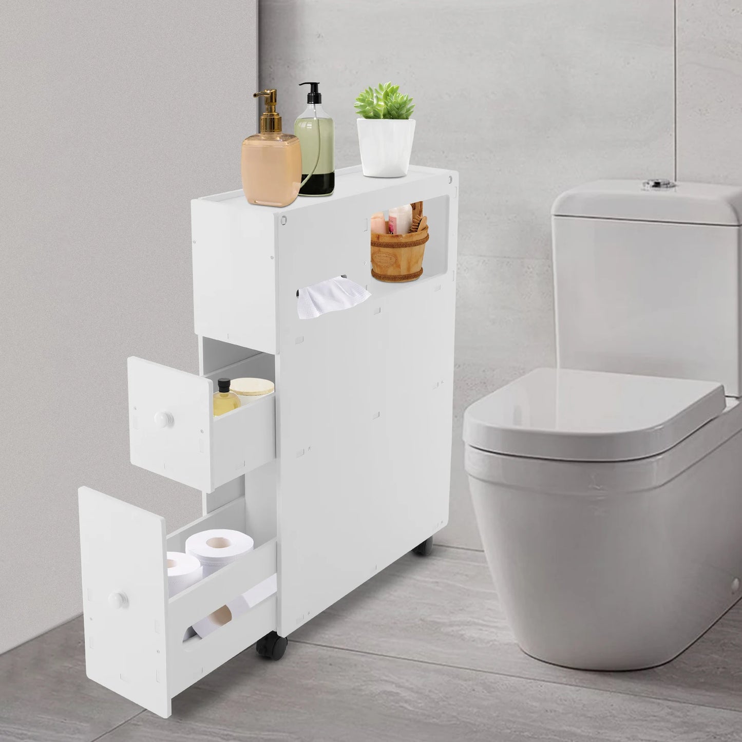 Hign Concerned Bathroom Storage Cabinet Narrow Floor Organizer With Drawers