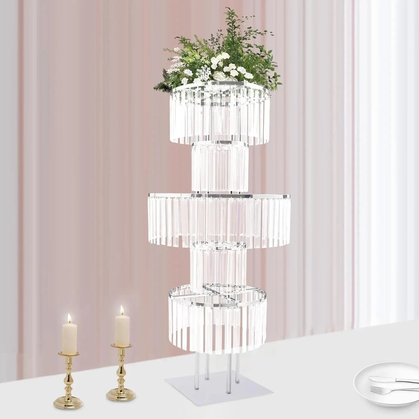 High-Concerned Crystal Flower Stands 5 Tiers Centerpiece