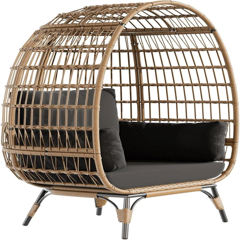 HiMISS Outdoor Wicker Rattan Egg Chair With Cushions And Steel Frame