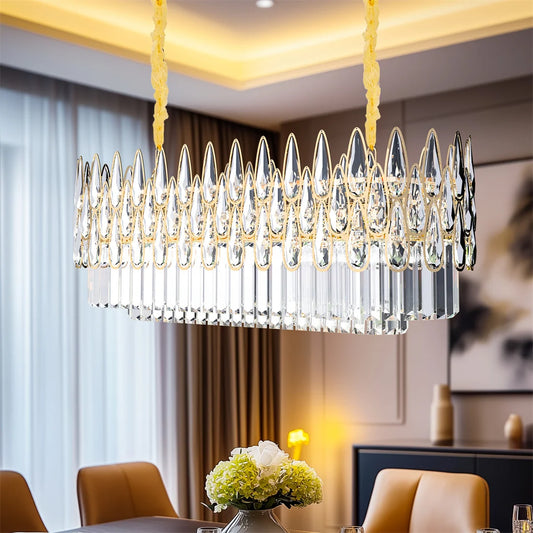Vrygle Crystal Rectangle Chandelier Raindrop Pendant Light