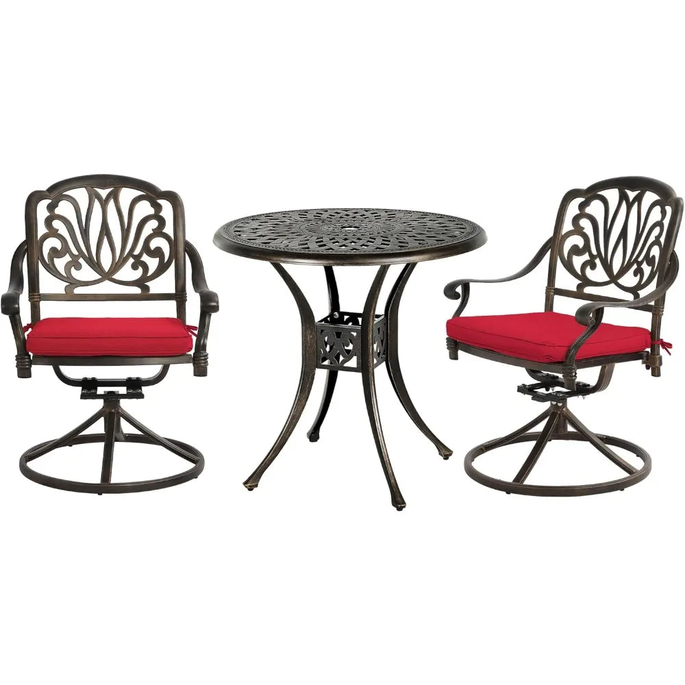 DAFIFY Cast Aluminum Patio Dining Set With Umbrella Hole Swivels