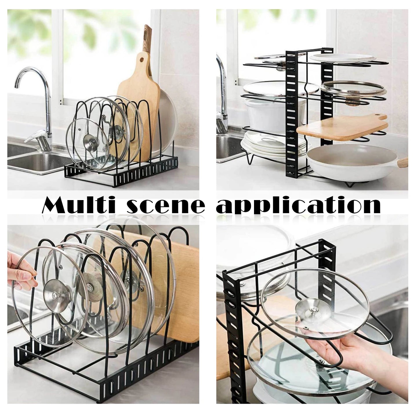 8-Tier Pot Rack Organizer Durable Metal Space Saving Cabinet Holder