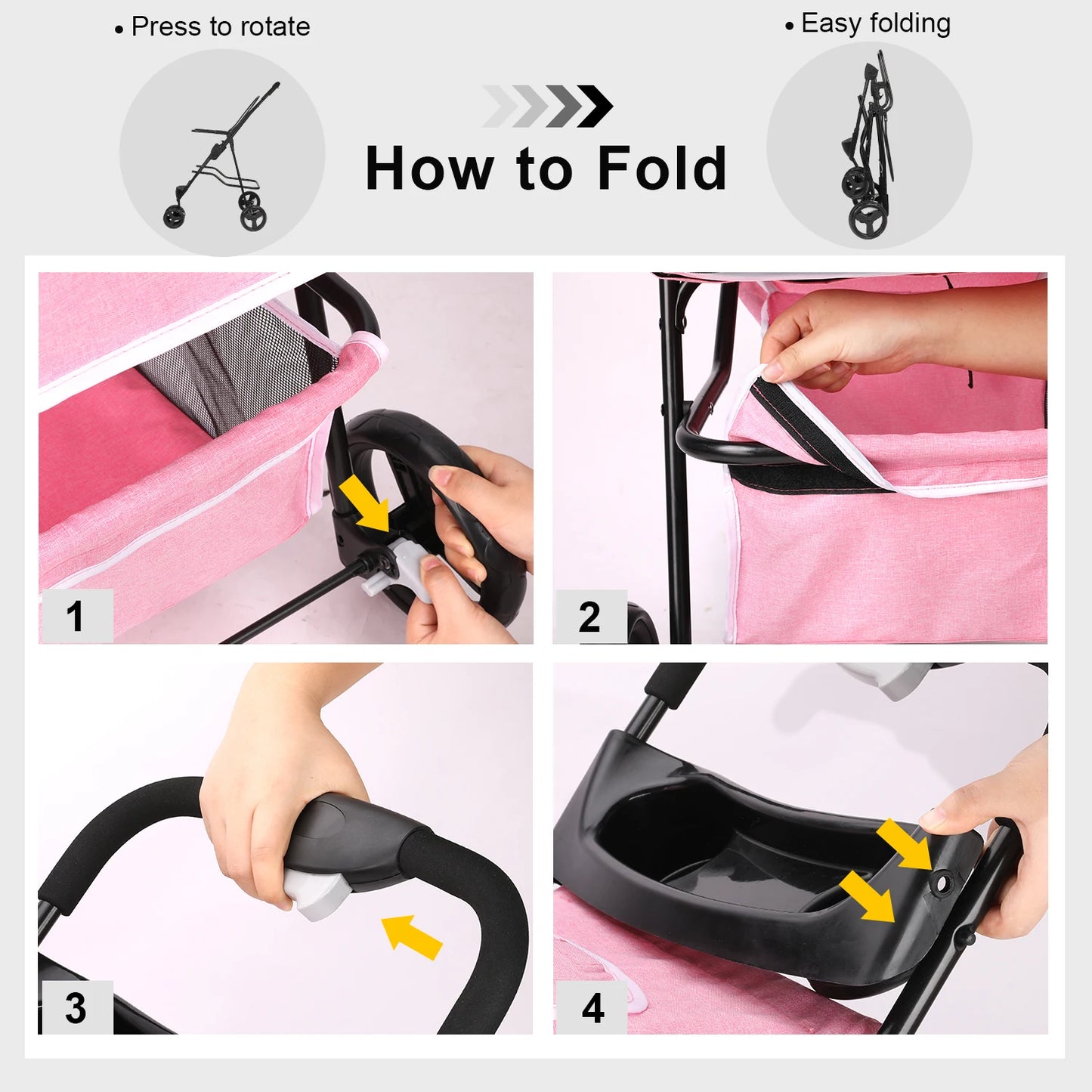 Wedyvko 3 Wheel Foldable Pet Stroller With Storage Basket