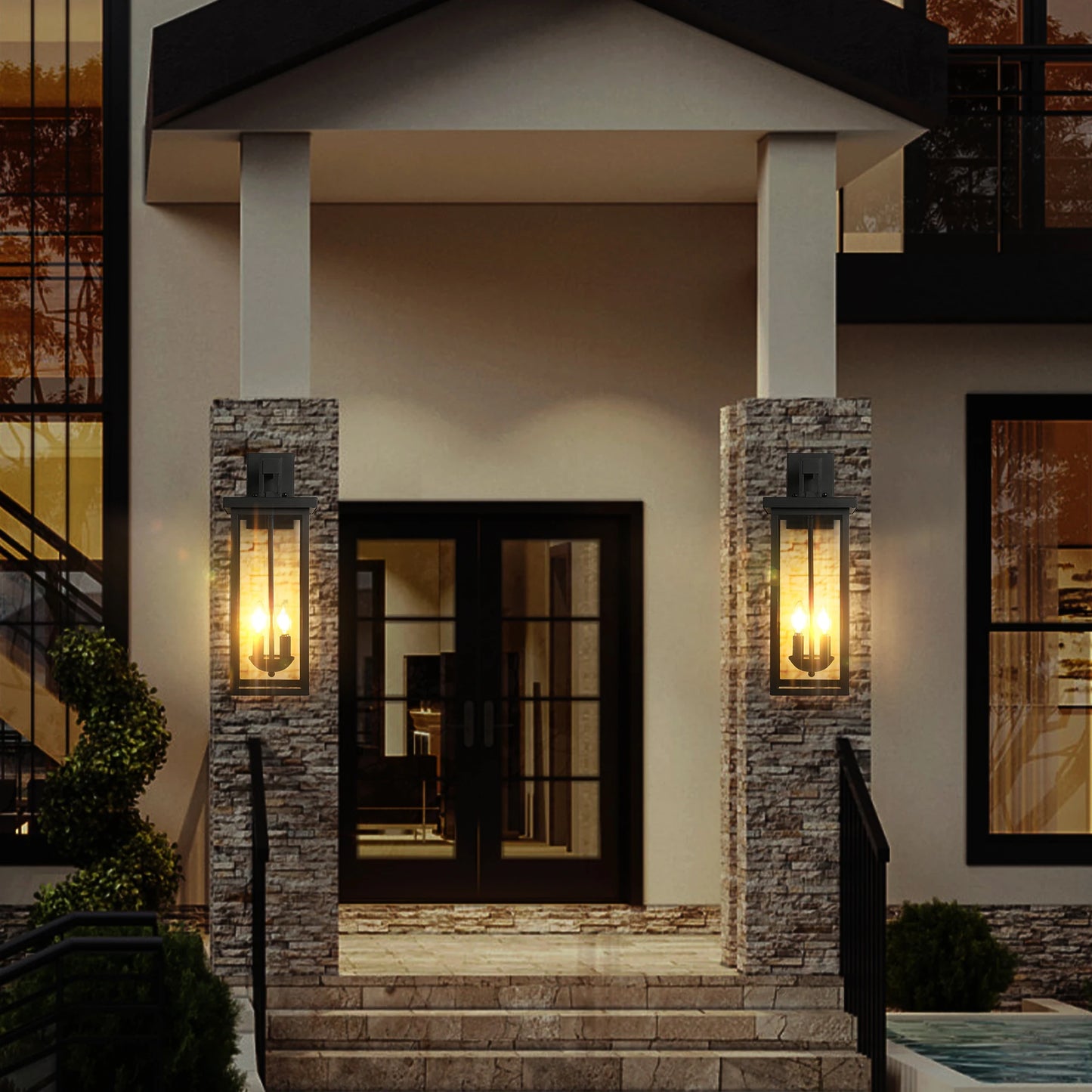 ARLGSITE Outdoor Wall Lantern With Dusk To Dawn Sensor Clear Glass Panels