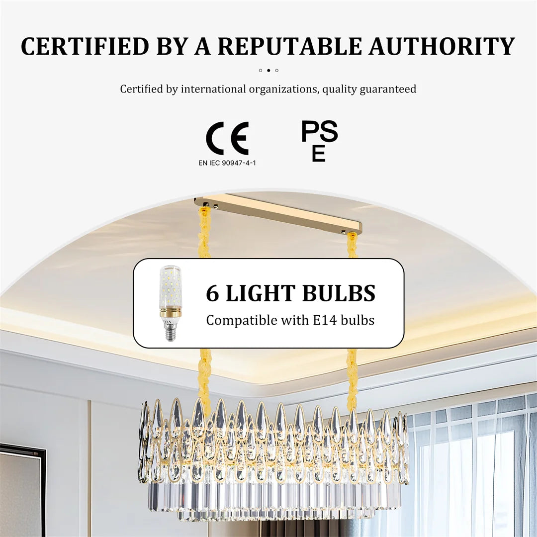 Vrygle Crystal Rectangle Chandelier Raindrop Pendant Light