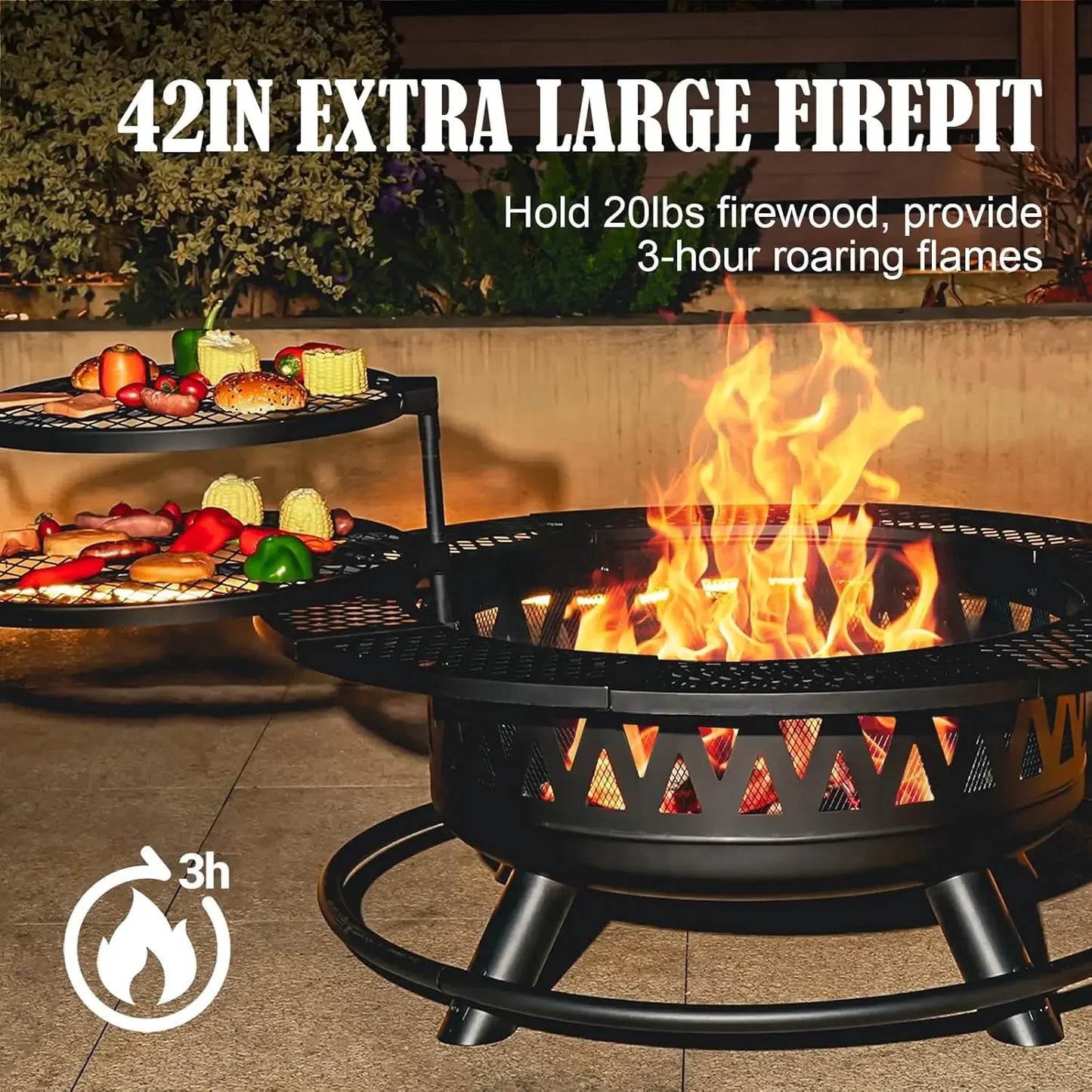 XMSJ Fire Pit With Grills 3-In-1 Outdoor Wood Burning