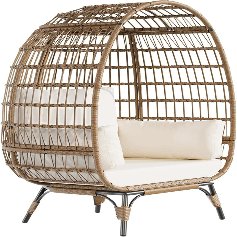 HiMISS Outdoor Wicker Rattan Egg Chair With Cushions And Steel Frame