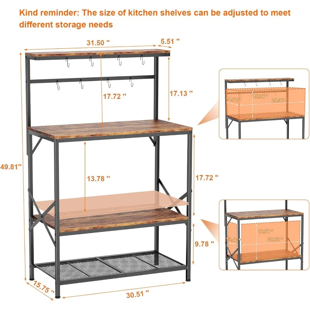 RBXC Bakers Rack With Microwave Stand And Adjustable Shelf